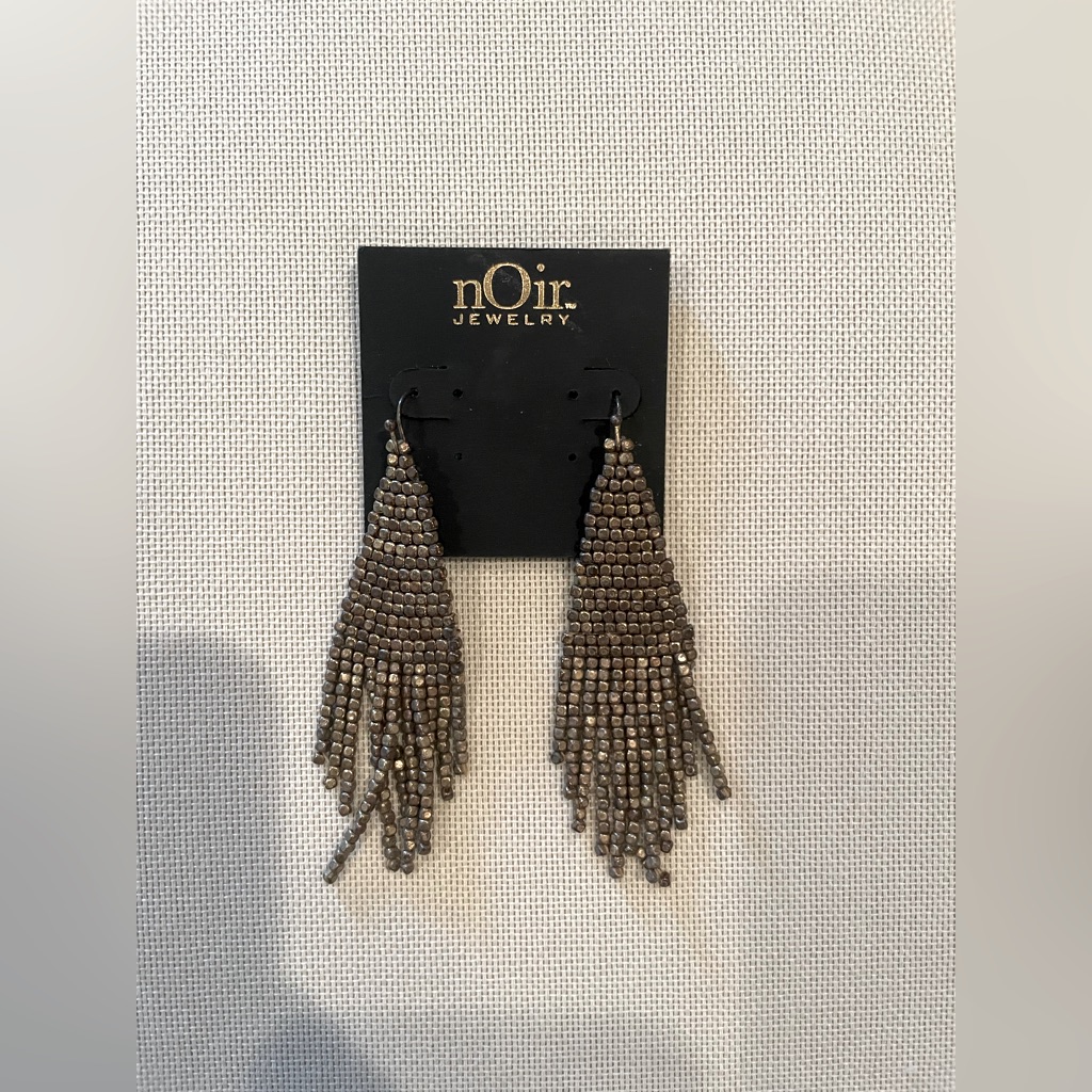Noir Gold Beaded Fringe Dangle Earrings